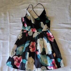 Source Unknown Floral Mini Dress - Black, Pink, Blue